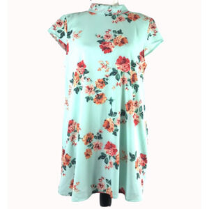 Womens Floral Dress Size Small Mint Green Knit Low V Neck Back Romantic Fairy